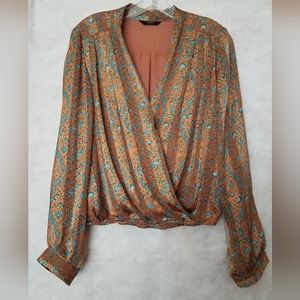 Lucky Brand Floral Faux Wrap Blouse Top Size Small